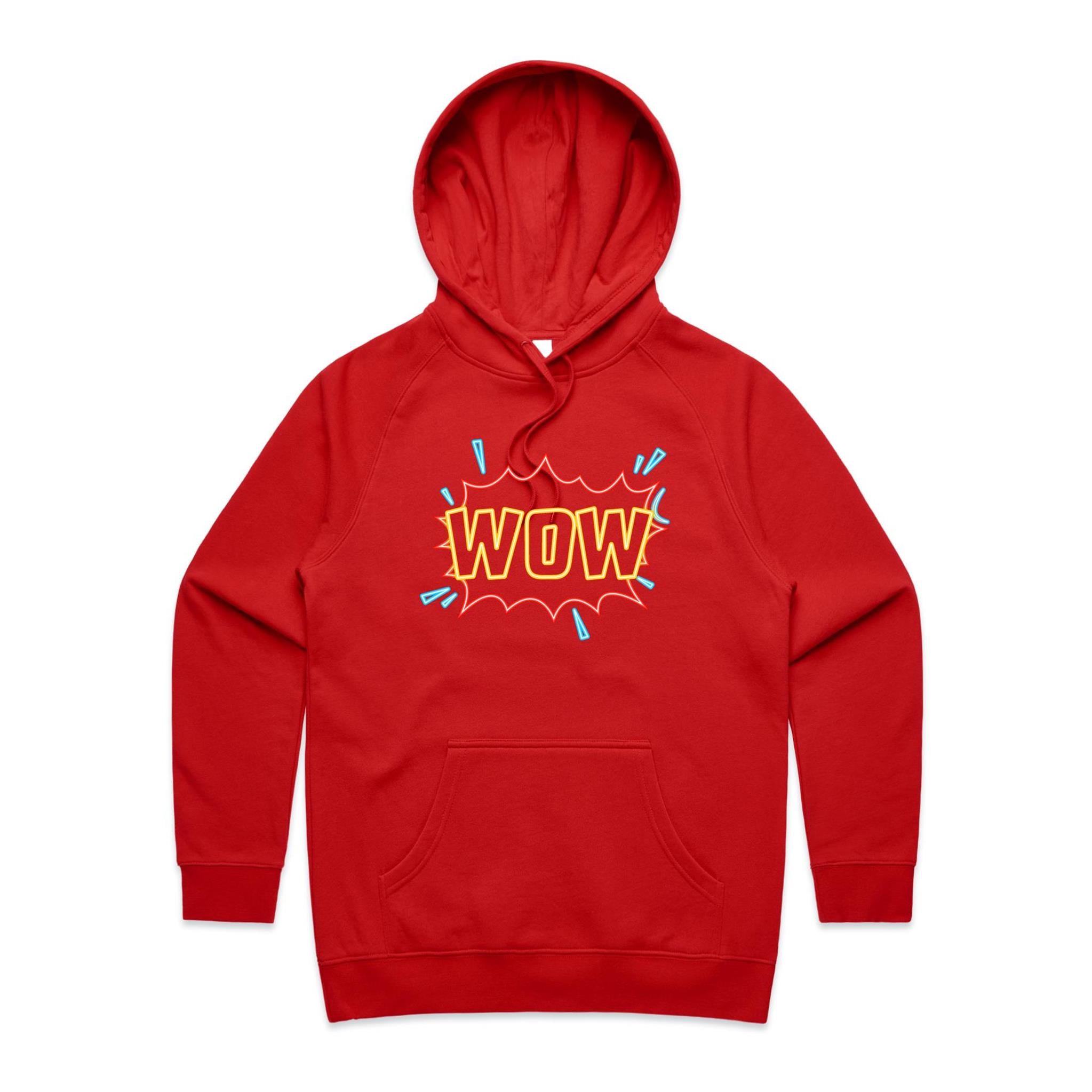 Wow - Womens Hoodie Red Womens 2XL Womens Hoodie comic Printed In Australia
