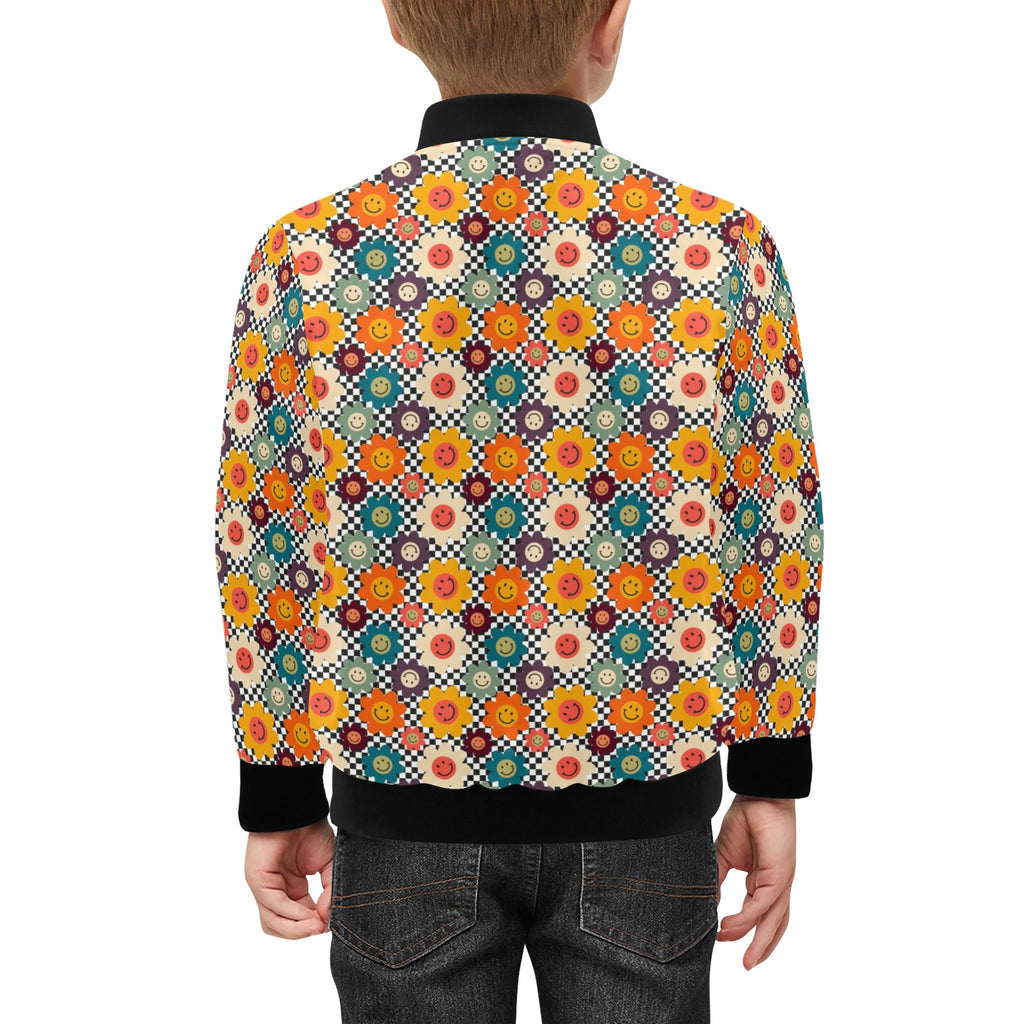 Happy Retro Flowers Kids Bomber Jacket Kids Bomber Jacket Printed Offshore Retro