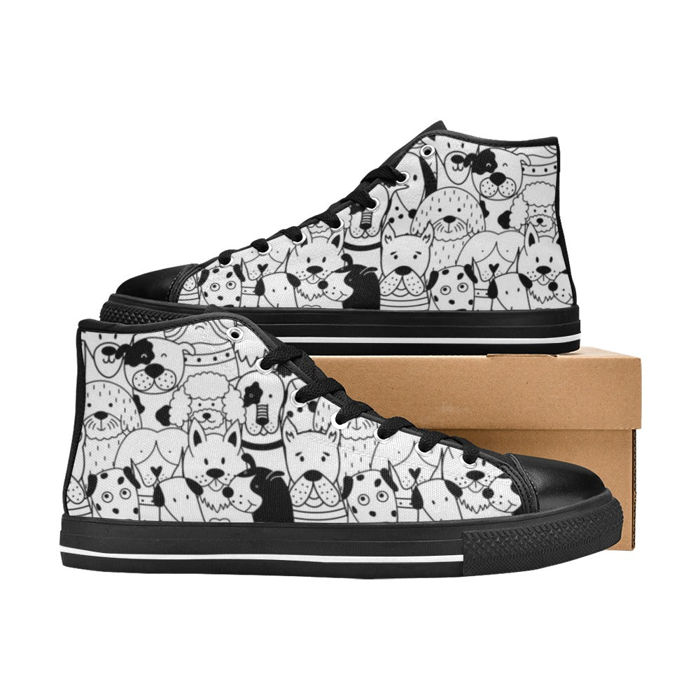 Black And White Dogs - Kids High Top Canvas Shoes