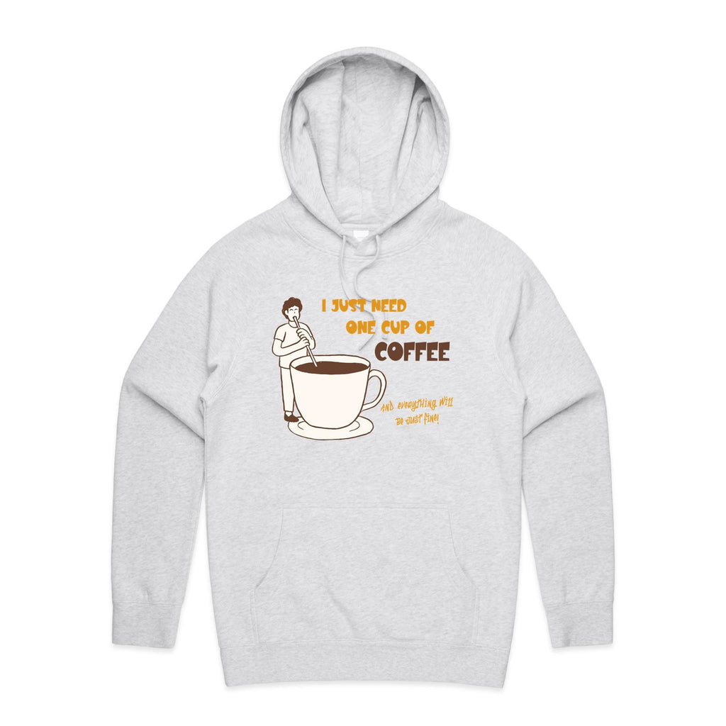 I Just Need One Cup Of Coffee - Mens Hoodie White Marle Mens Hoodie Coffee Printed In Australia
