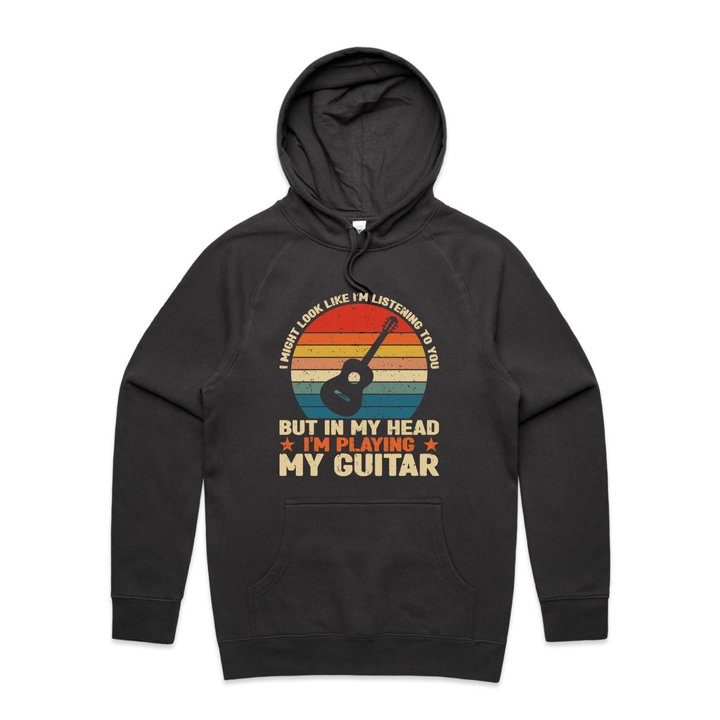 In My Head I'm Playing My Guitar - Mens Hoodie Coal Mens Hoodie Music Printed In Australia
