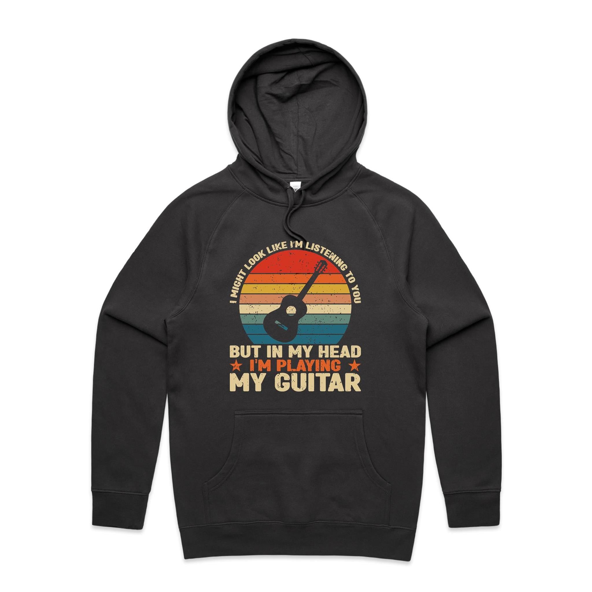 In My Head I'm Playing My Guitar - Mens Hoodie Coal Mens Hoodie Music Printed In Australia