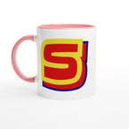 Personalised - Superhero Initial - White 11oz Ceramic Mug with Color Inside Ceramic Pink Personalised 11oz Mug customise Globally Fulfilled Name personalise