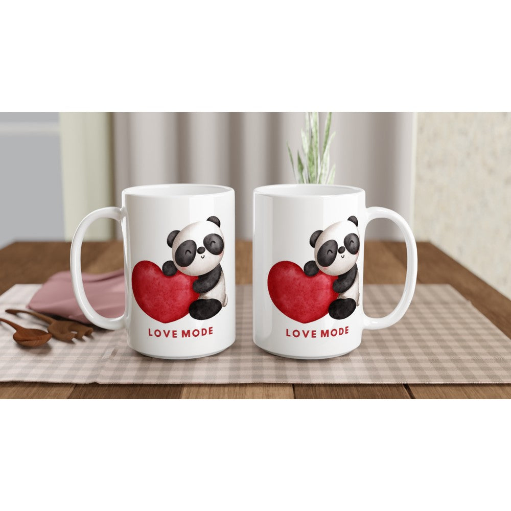 Panda, Love Mode - White 15oz Ceramic Mug 15oz Mug animal Globally Fulfilled Love