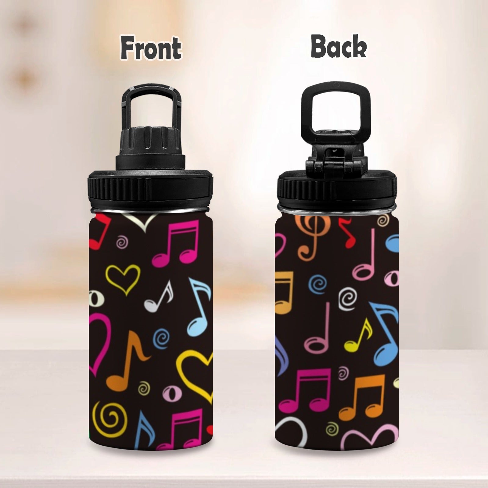 Musical Notes Kids Water Bottle with Chug Lid (12 oz) Kids Water Bottle with Chug Lid Music Printed Offshore