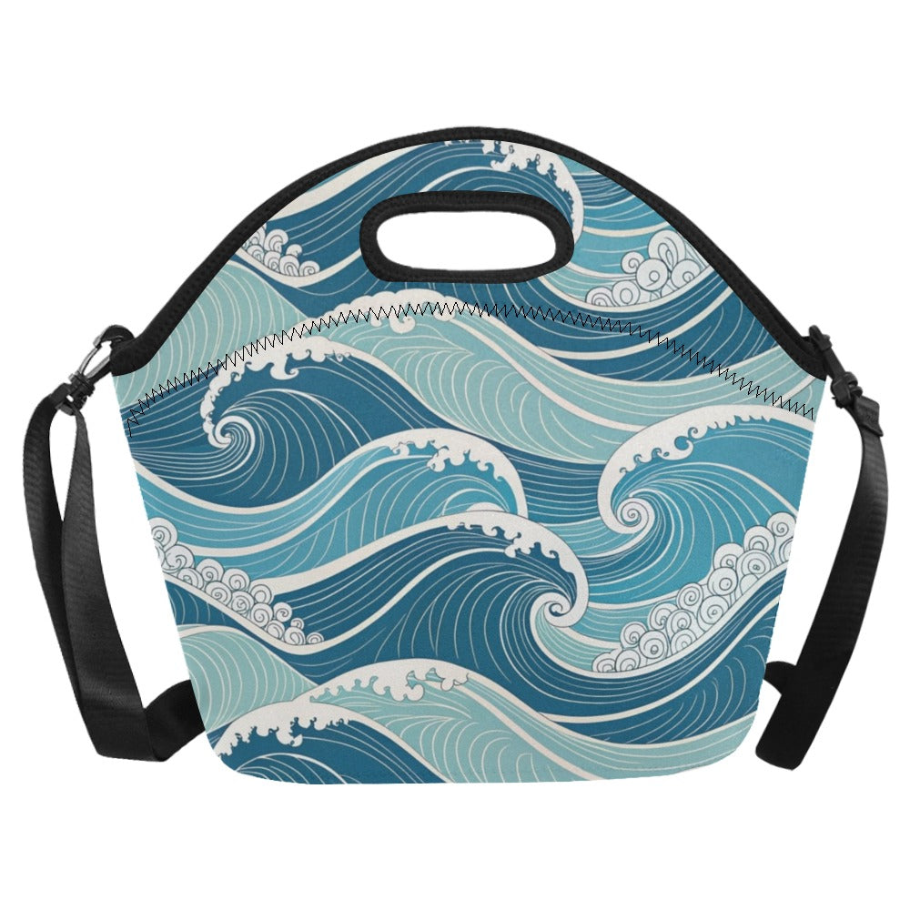 Ocean Waves Neoprene Lunch Bag/Large (Model 1669) Neoprene Lunch Bag Ocean Printed Offshore