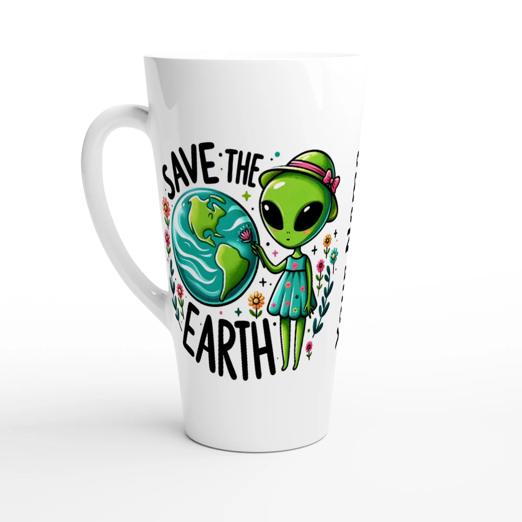Personalised - Save The Earth, Alien - White Latte 17oz Ceramic Mug Default Title Personalised Latte Mug customise Environment Globally Fulfilled personalise Sci Fi