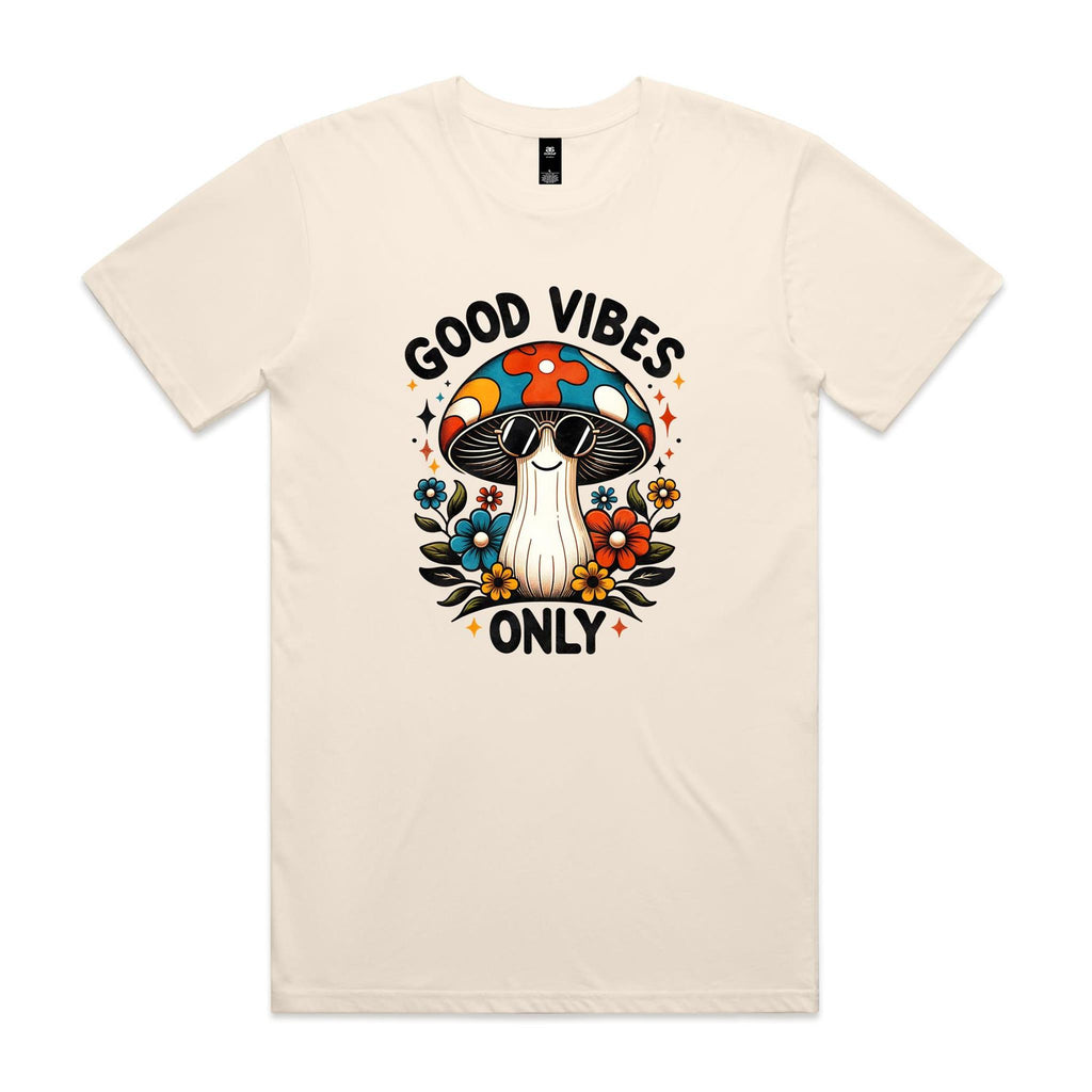 Good Vibes Only, Hippie Mushroom With Sunglasses - Mens T-shirt