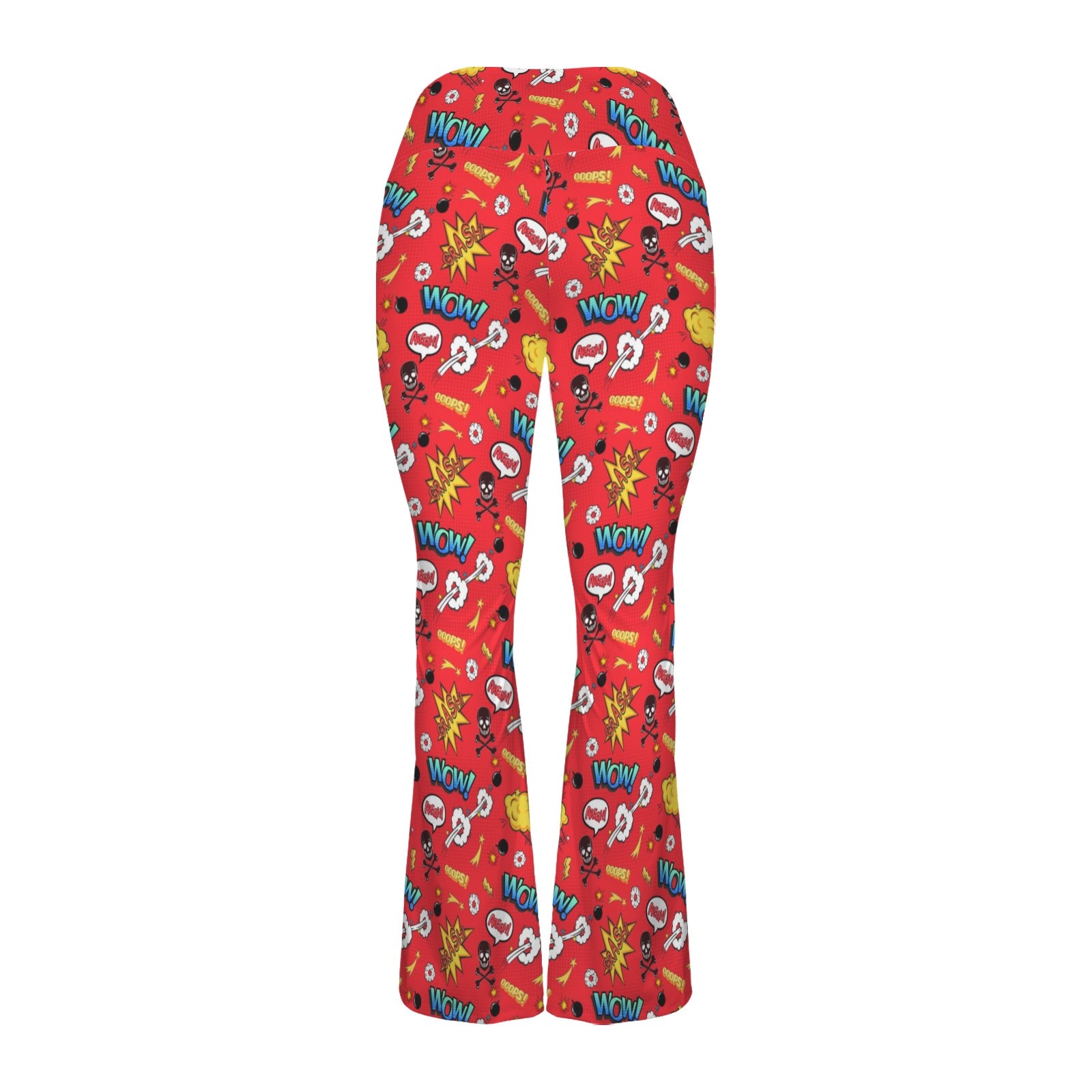 Comic Book Red High Waist Crossover Tummy Control Flare Leggings High Waist Flare Leggings comic Printed Offshore