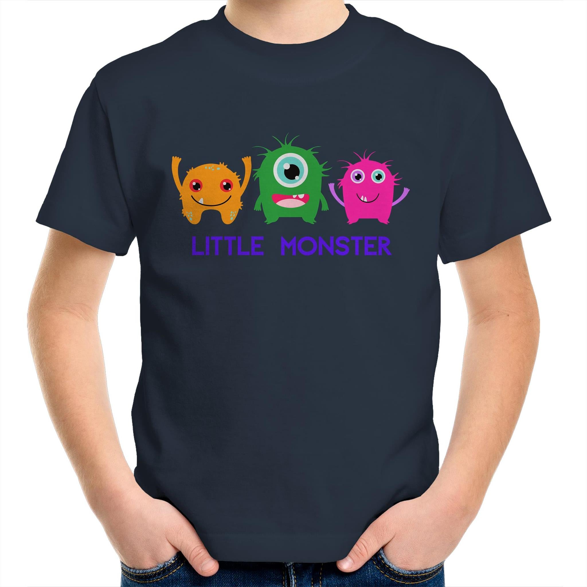 Little Monster - Kids Youth T-Shirt Navy Kids Youth T-shirt Printed In Australia Sci Fi