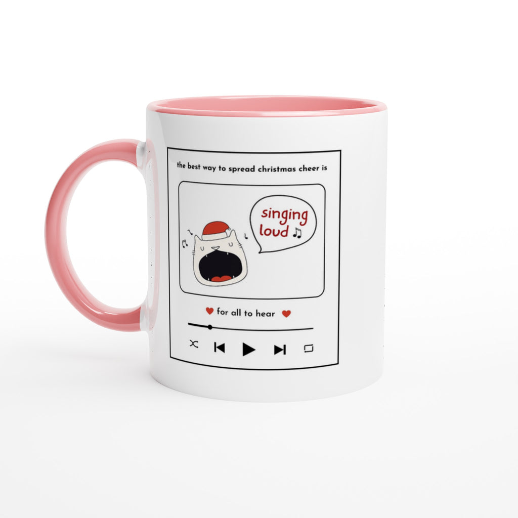 White 11oz Ceramic Mug with Colour Inside Ceramic Pink Christmas Colour Mug Christmas Globally Fulfilled