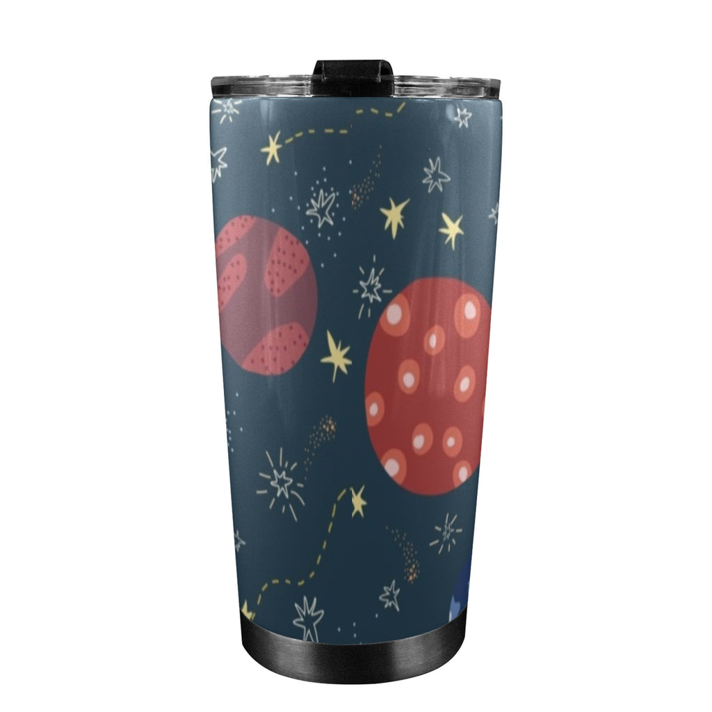 Rocket and Planets In Space - 20oz Mobile Tumbler with Lid (Black Lock) 20oz Travel Mug Printed Offshore Space