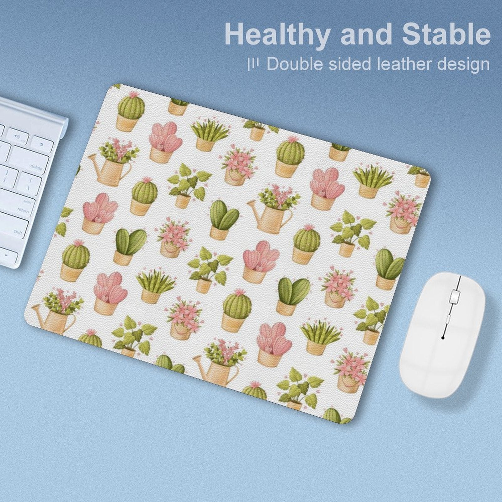 Cactus Pots And Plants - Leather Mouse Pad Leather Mouse Pad Plants Printed Offshore