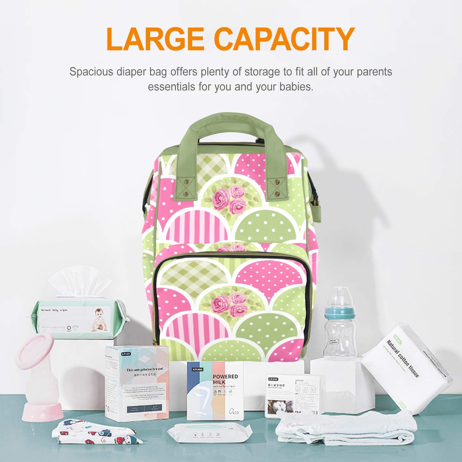 Floral Tabs - Multi-Function Backpack, Nappy / Diaper Bag