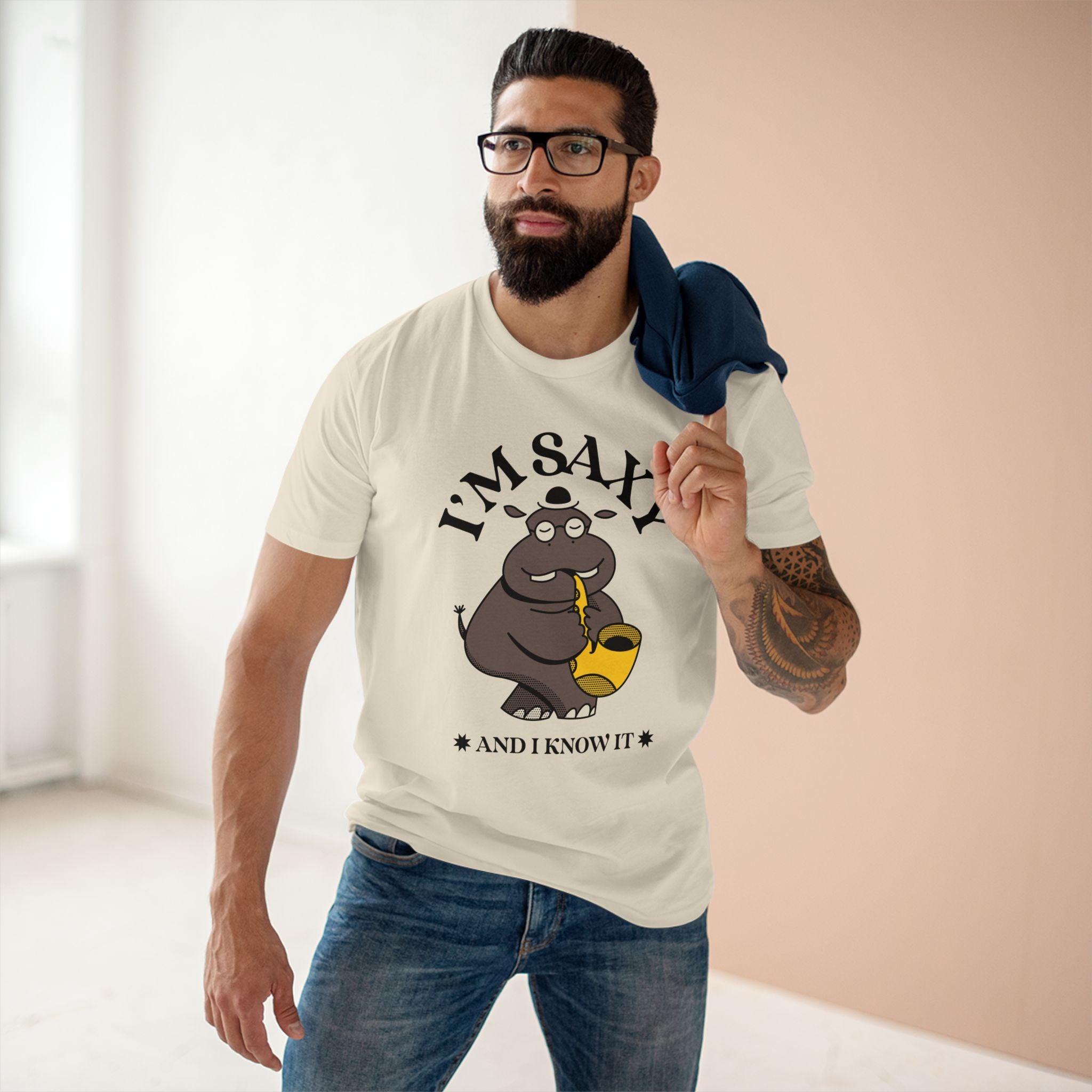 I'm Saxy And I Know It, Saxophone Player - Men's Staple Tee Natural Mens Premium T-Shirt Animal Music Printed in AU and US