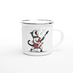 Personalised Cat Playing Guitar White 12oz Enamel Mug Personalised Enamel Mug animal Globally Fulfilled Music