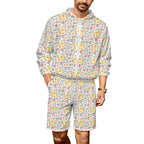 Boho Flowers And Leaves Men's Lightweight Sun Hoodie & Shorts Set 4XL Men's Lightweight Sun Hoodie & Shorts Plants Printed Offshore