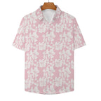Pink Hawaiian Floral Women's Collared Pocketless Short Sleeve Shirt