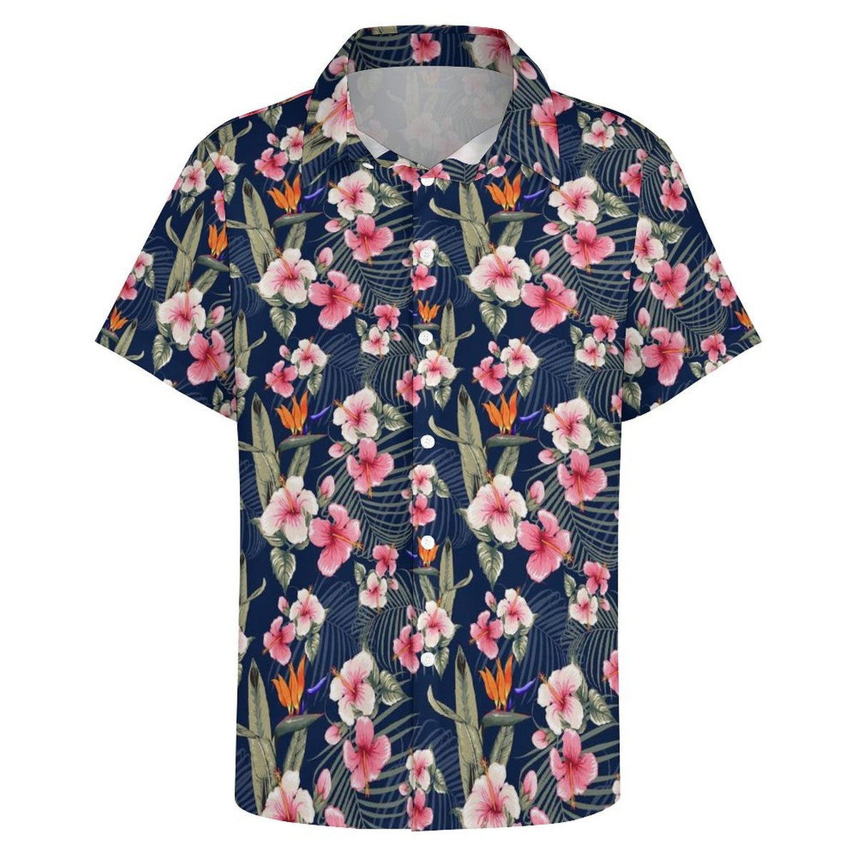 Dark Hawaiian Floral Women's Collared Pocketless Short Sleeve Shirt Women's Pocketless Short Sleeve Button Up Shirt Printed Offshore
