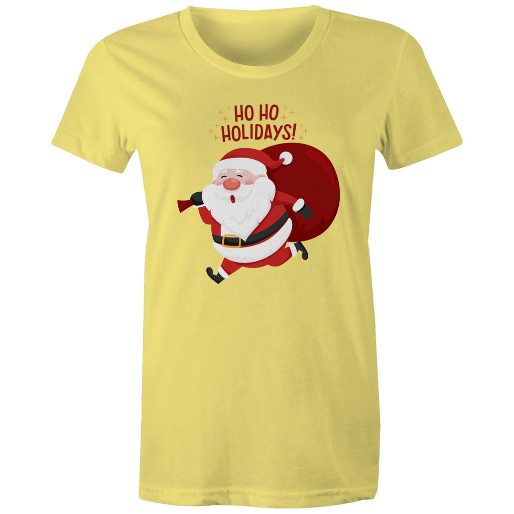 Santa, Ho Ho Holidays - Womens T-shirt Yellow Womens Christmas T-shirt Christmas Printed In Australia