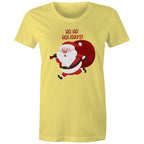 Santa, Ho Ho Holidays - Womens T-shirt Yellow Womens Christmas T-shirt Christmas Printed In Australia