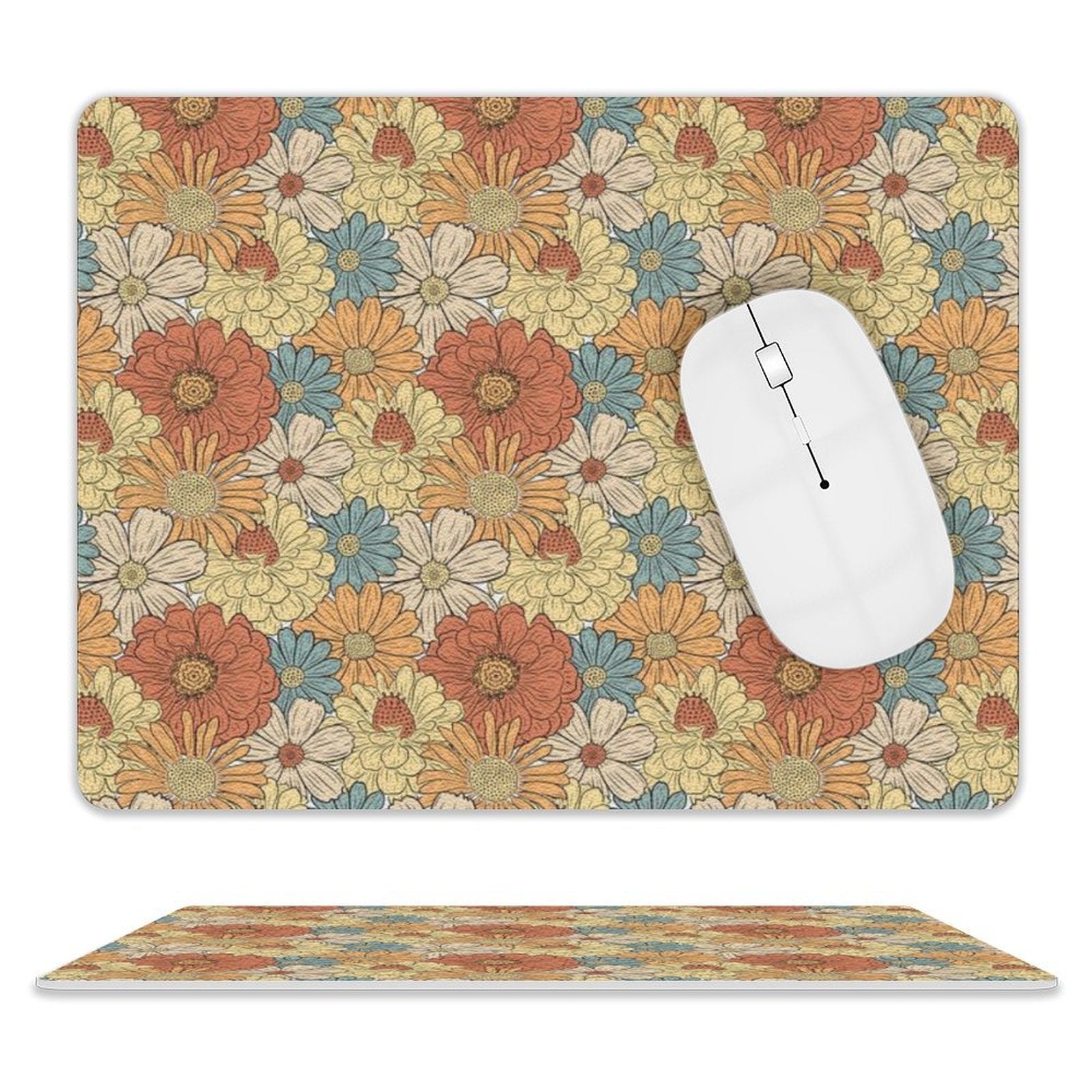 Vintage Retro Floral - Leather Mouse Pad white One size Leather Mouse Pad Plants Printed Offshore Retro