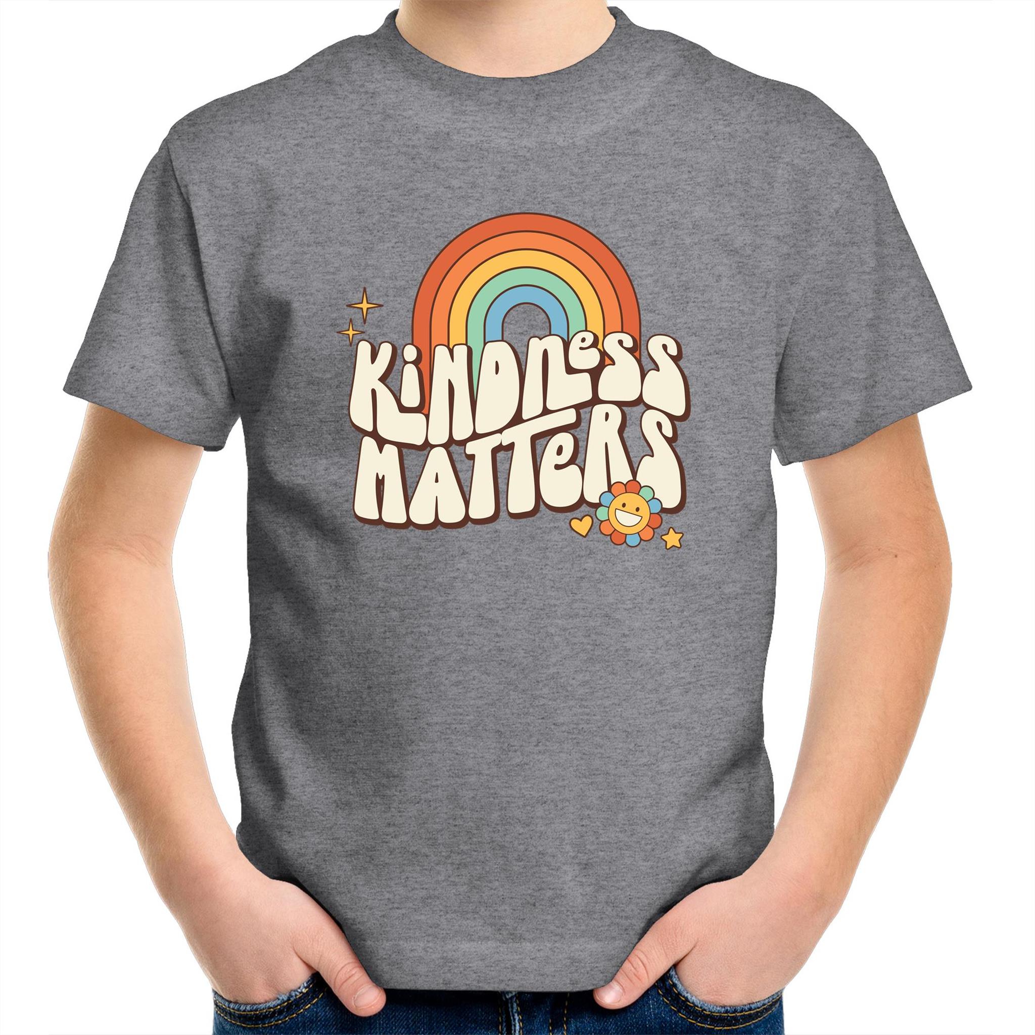 Kindness Matters - Kids Youth T-Shirt Grey Marle Kids Youth T-shirt Kindness Positivity Printed In Australia Retro