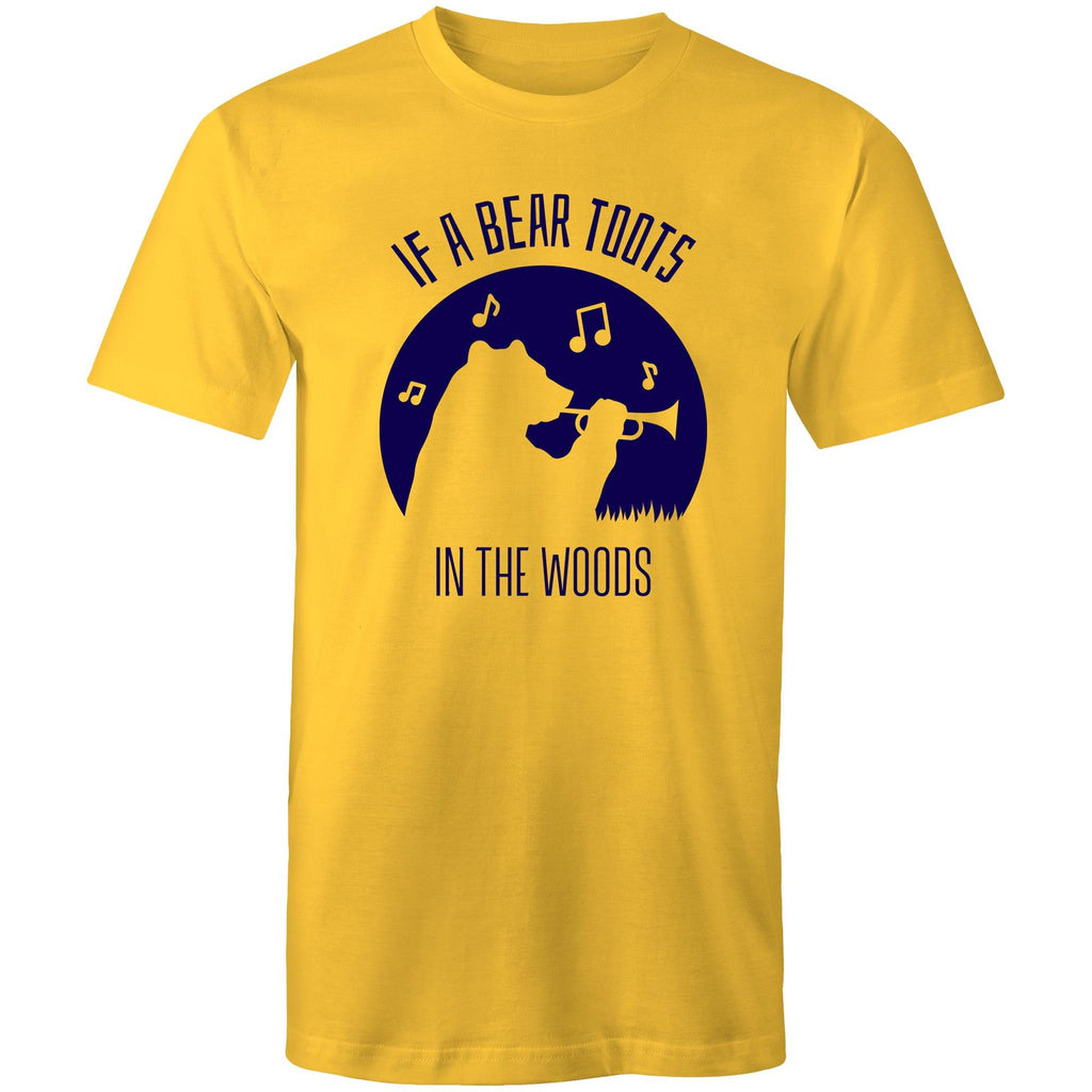 If A Bear Toots In The Woods, Trumpet Player - Mens T-Shirt Yellow Mens T-shirt animal Music Printed In Australia