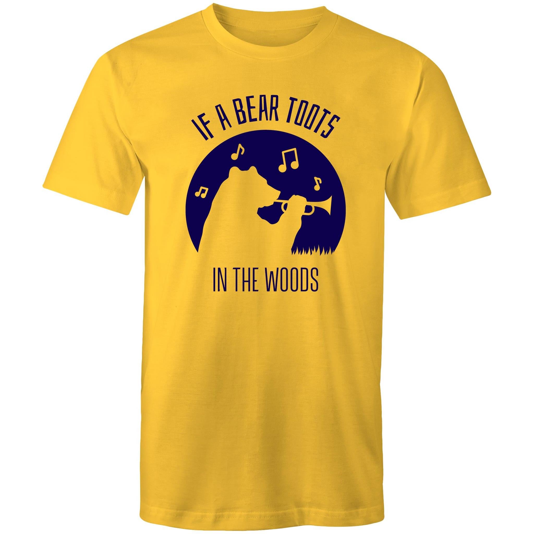If A Bear Toots In The Woods, Trumpet Player - Mens T-Shirt Yellow Mens T-shirt animal Music Printed In Australia