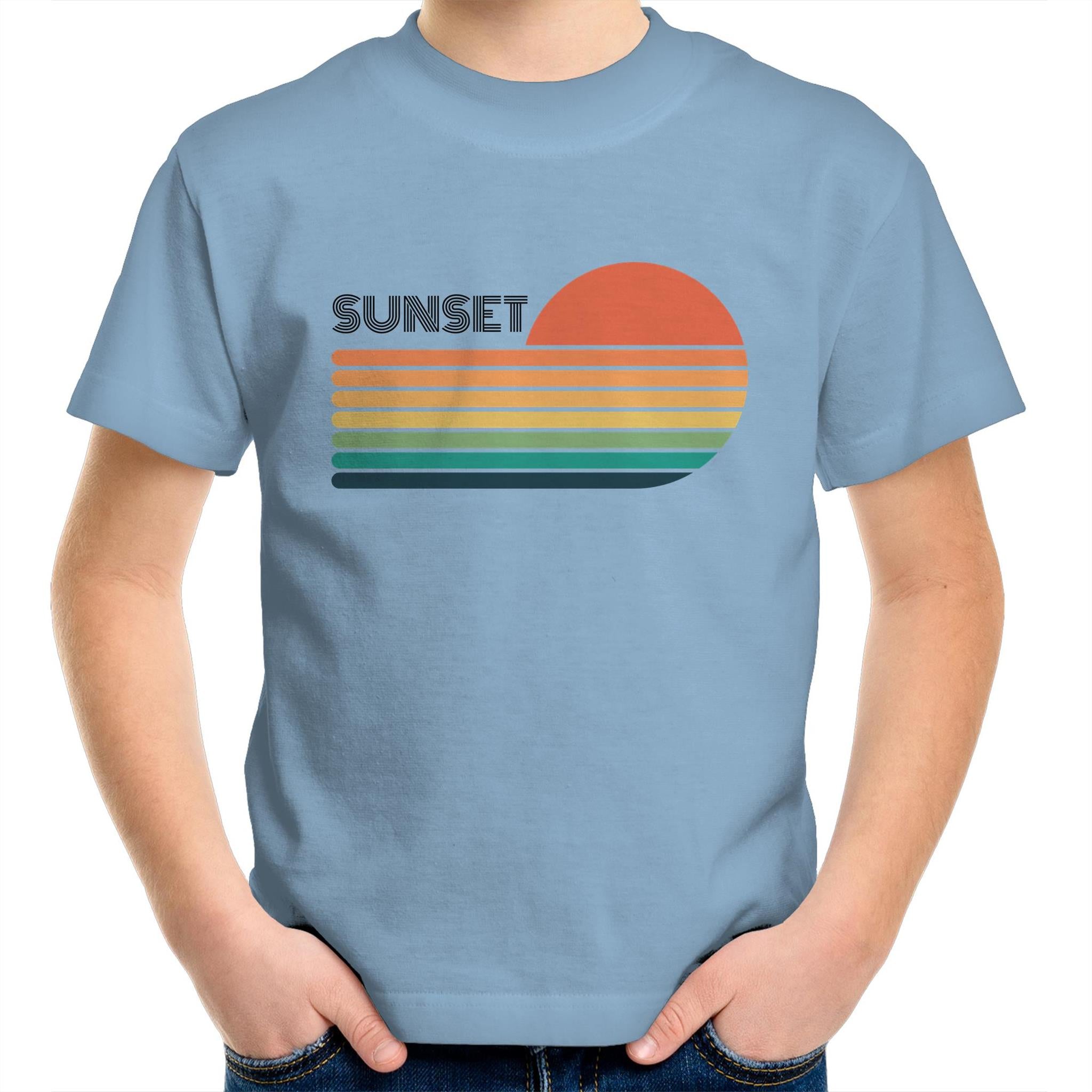 Retro Sunset - Kids Youth T-Shirt Carolina Blue Kids Youth T-shirt Printed In Australia Retro