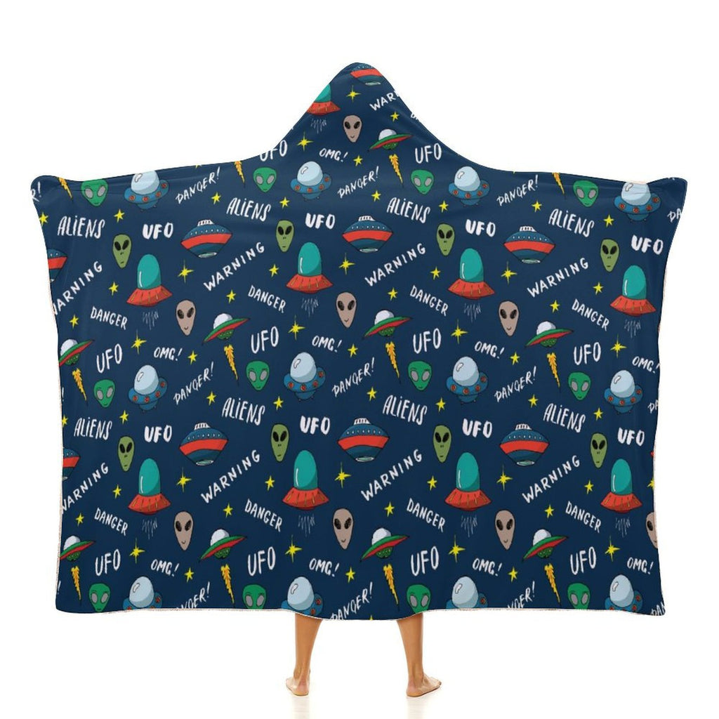 UFO's And Aliens Kids Hooded Blanket 100cm x 130cm white 40"×50" Kids Hooded Blanket Printed Offshore Sci Fi