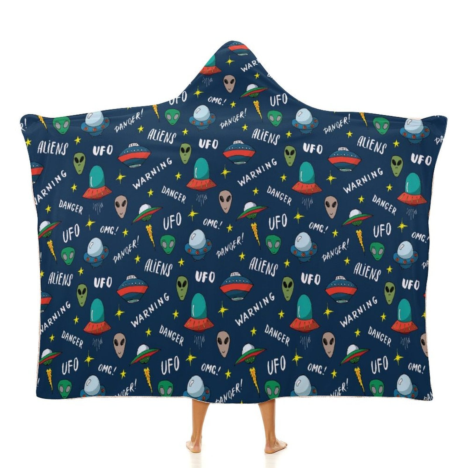 UFO's And Aliens Kids Hooded Blanket 100cm x 130cm white 40"×50" Kids Hooded Blanket Printed Offshore Sci Fi