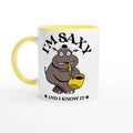 I'm Saxy And I Know It, Saxophone Hippo White 11oz Ceramic Mug with Colour Inside Ceramic Yellow Colour 11oz Mug animal Globally Fulfilled Music