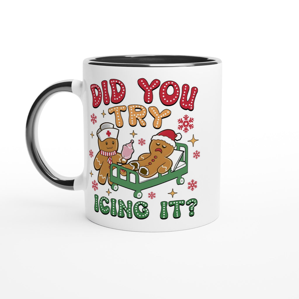 Gingerbread, Did You Try Icing It White 11oz Ceramic Mug with Colour Inside Ceramic Black Christmas Colour Mug Christmas Globally Fulfilled