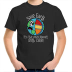 Save Earth, It's The Only Planet With Cake - Kids Youth T-Shirt Black Kids Youth T-shirt Environment Food Funny Printed In Australia