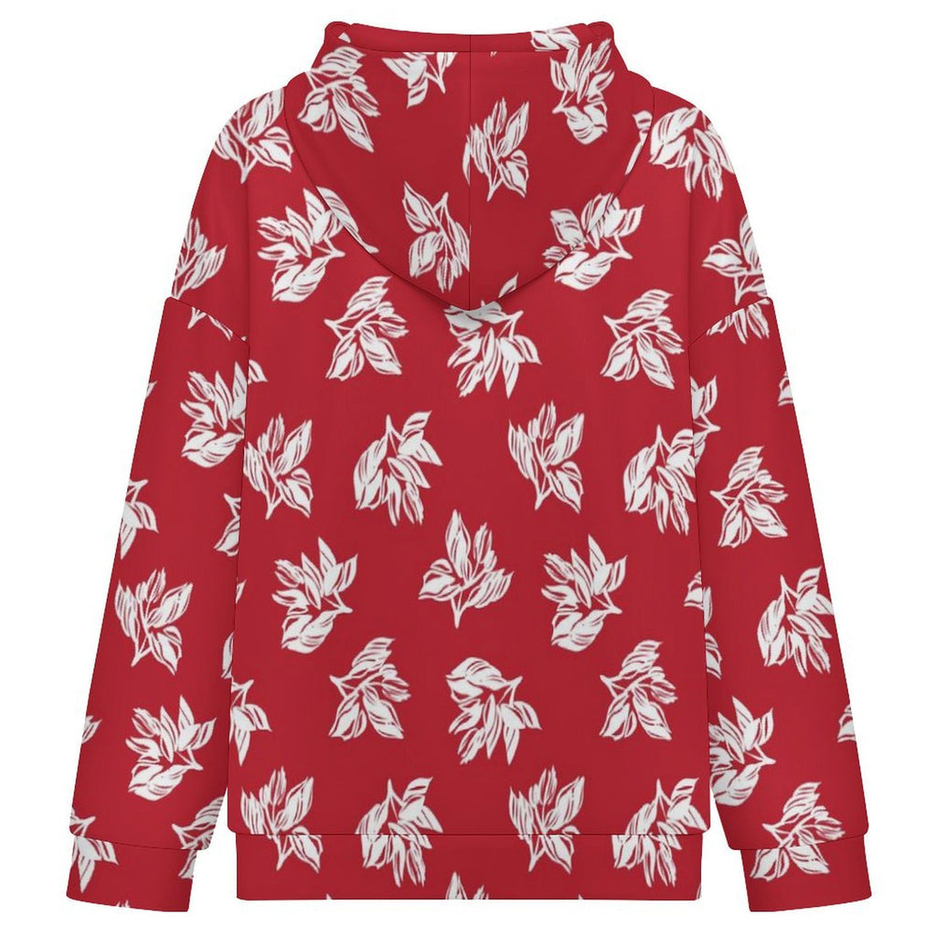 Red Retro Foliage Women's Full-Zip Hoodie