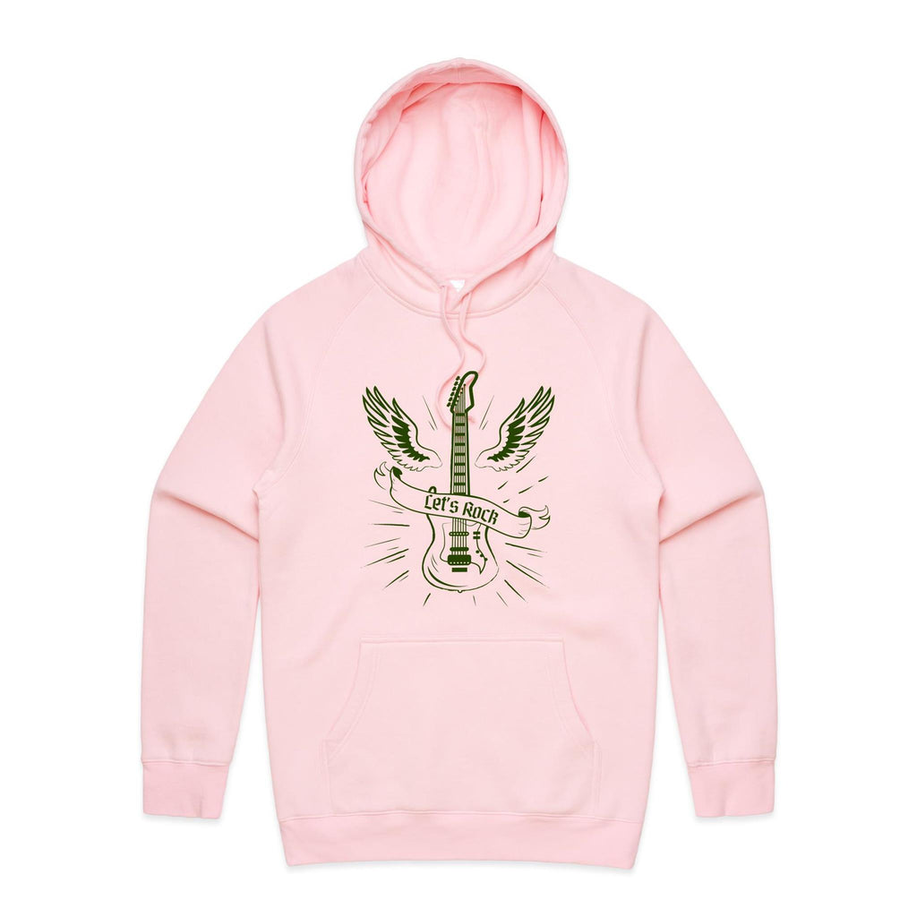 Guitar, Let's Rock - Mens Hoodie Pink Mens Hoodie Music Printed In Australia