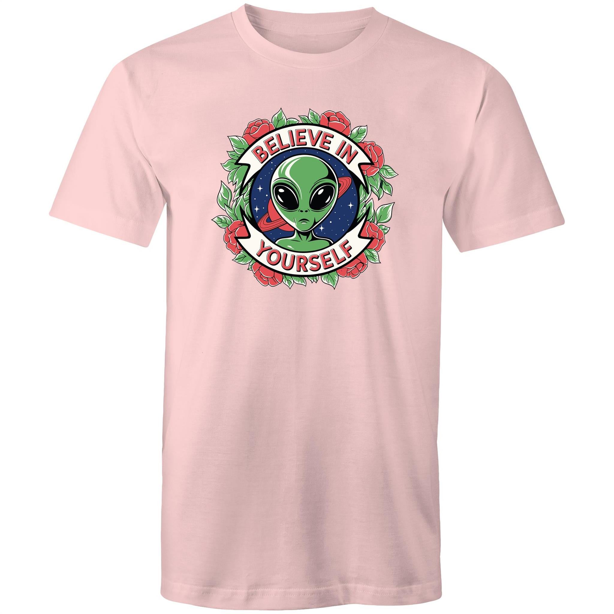 Believe In Yourself, Alien - Mens T-Shirt Pink Mens T-shirt Motivation Positivity Printed In Australia Sci Fi