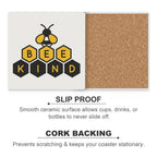Bee Kind Ceramic Coasters (Square) Ceramic Coasters Kindness Printed Offshore
