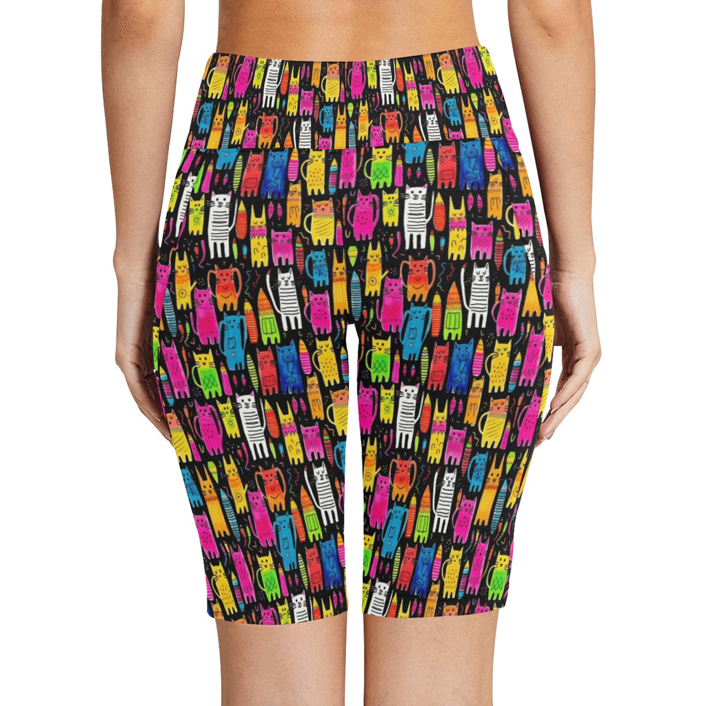 Colourful Cats - Women's Bike Shorts With Side Pockets Women's Bike Shorts animal Printed Offshore