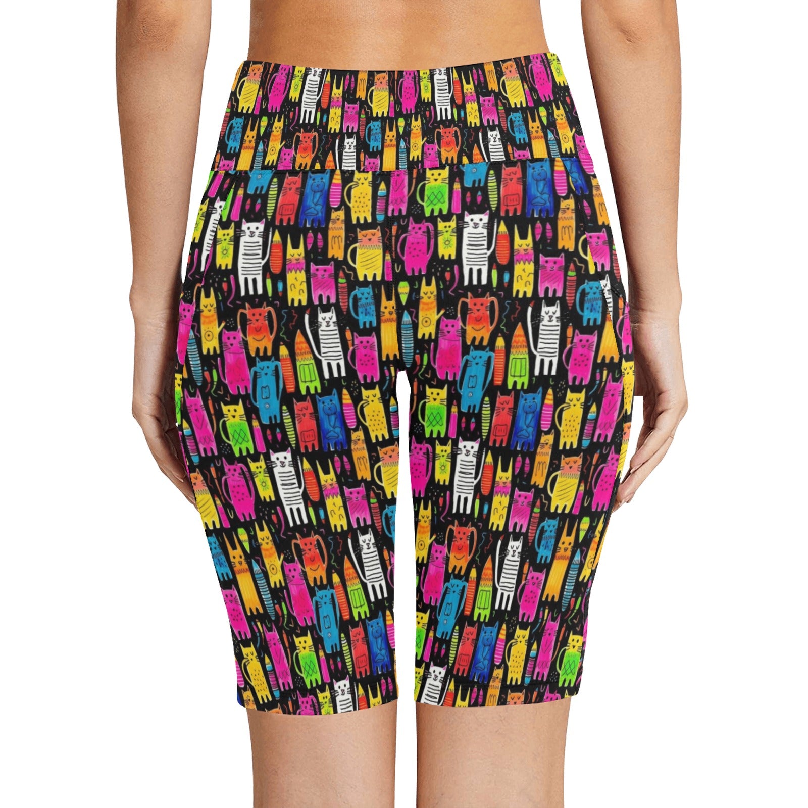 Colourful Cats - Women's Bike Shorts With Side Pockets Women's Bike Shorts animal Printed Offshore