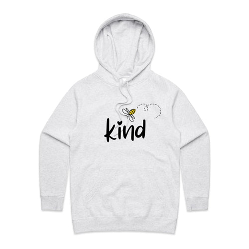 Bee Kind - Womens Hoodie White Marle Womens Hoodie Kindness Printed In Australia