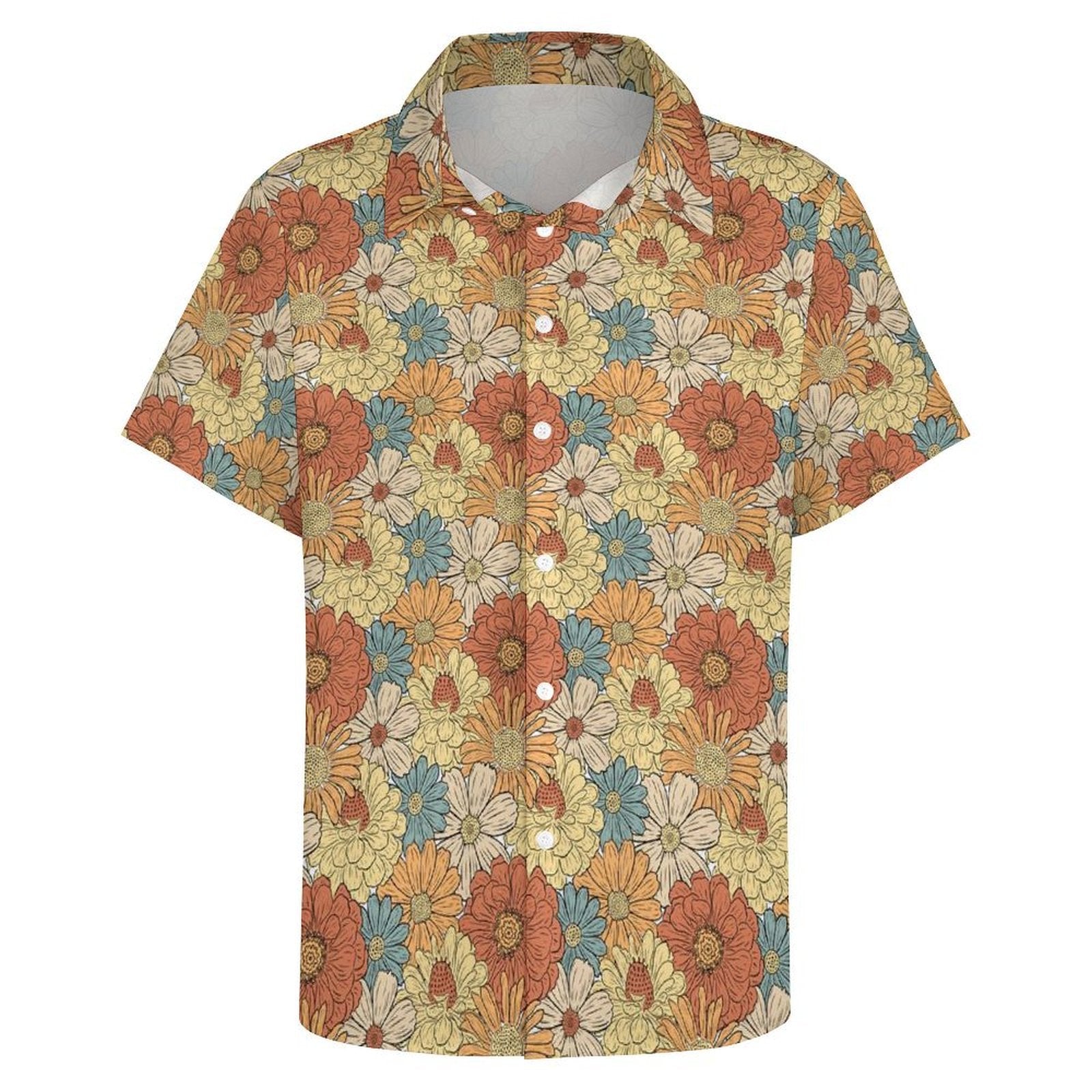 Vintage Retro Floral - Women's Short-Sleeve Button Up Shirt