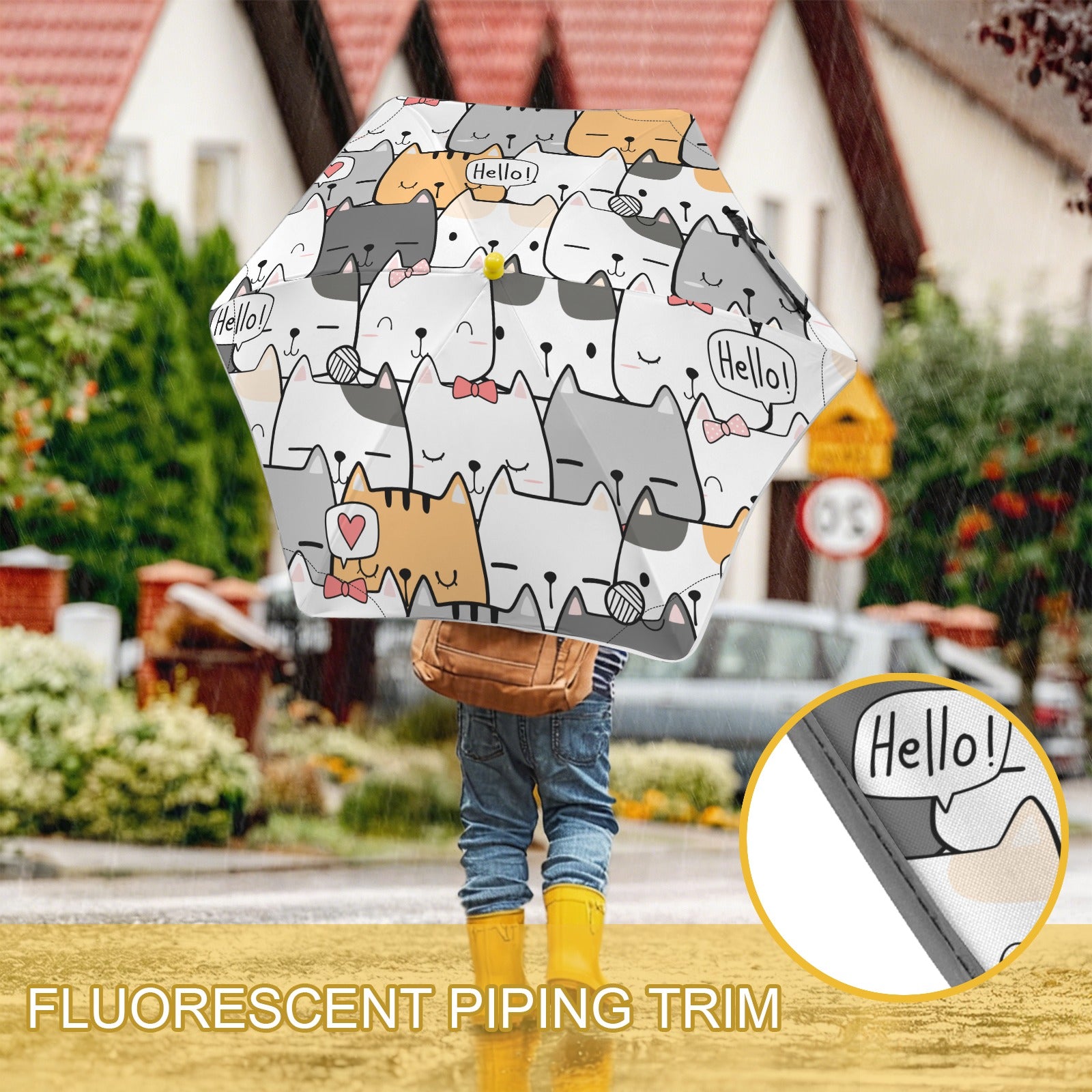 Cat Hello Kids Safe Round Corner Umbrella Kids Safe Round Corner Umbrella animal Printed Offshore