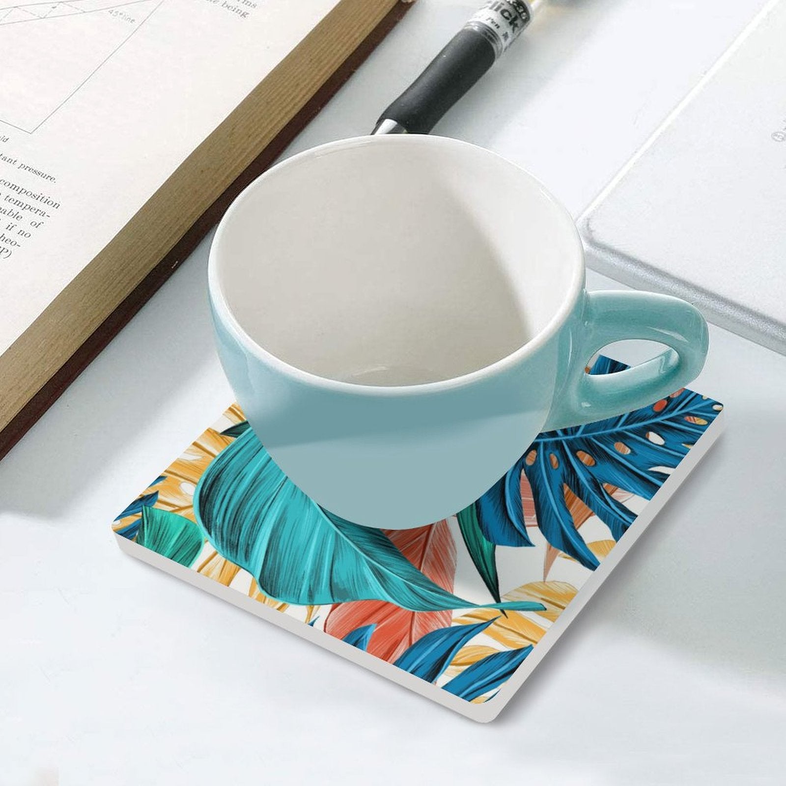 Leaves - Ceramic Coasters (Square) Ceramic Coasters Printed Offshore