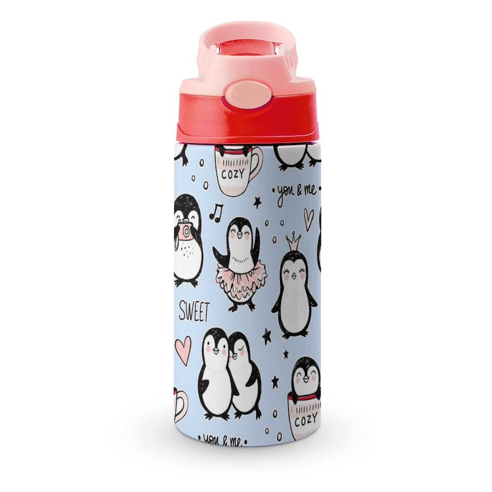 Penguin Love - Little Kids Water Bottle pink 350ml Little Kids Water Bottle animal Love Printed Offshore