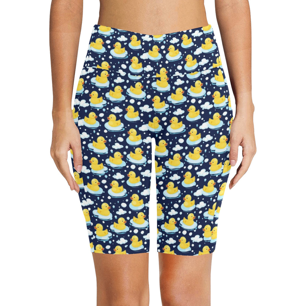 Rubber Ducks On Dark Women's Bike Shorts With Side Pockets