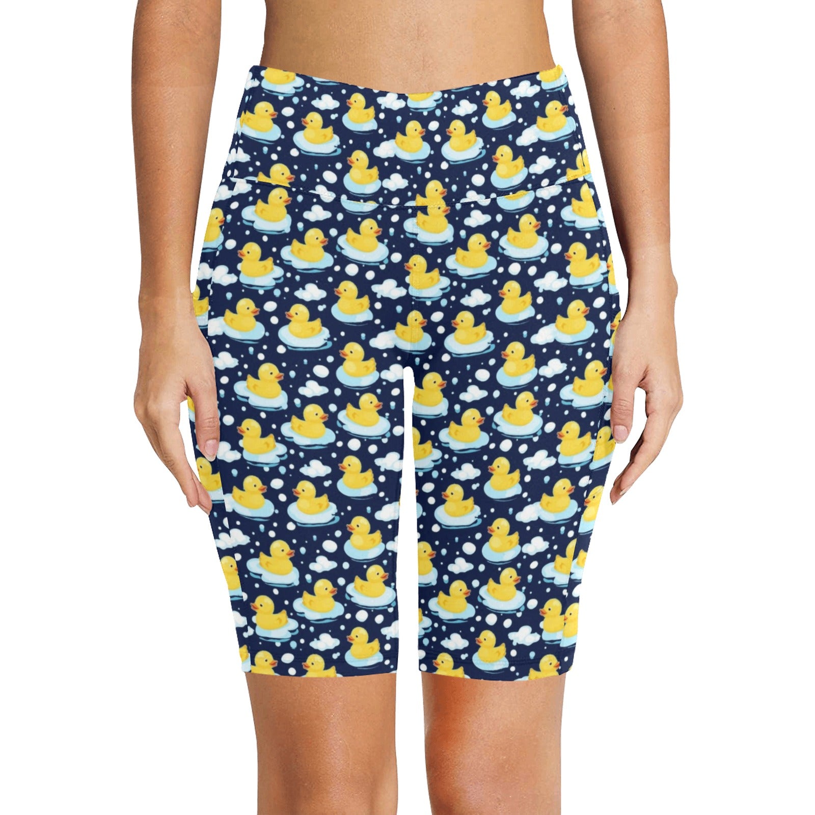 Rubber Ducks On Dark Women's Bike Shorts With Side Pockets