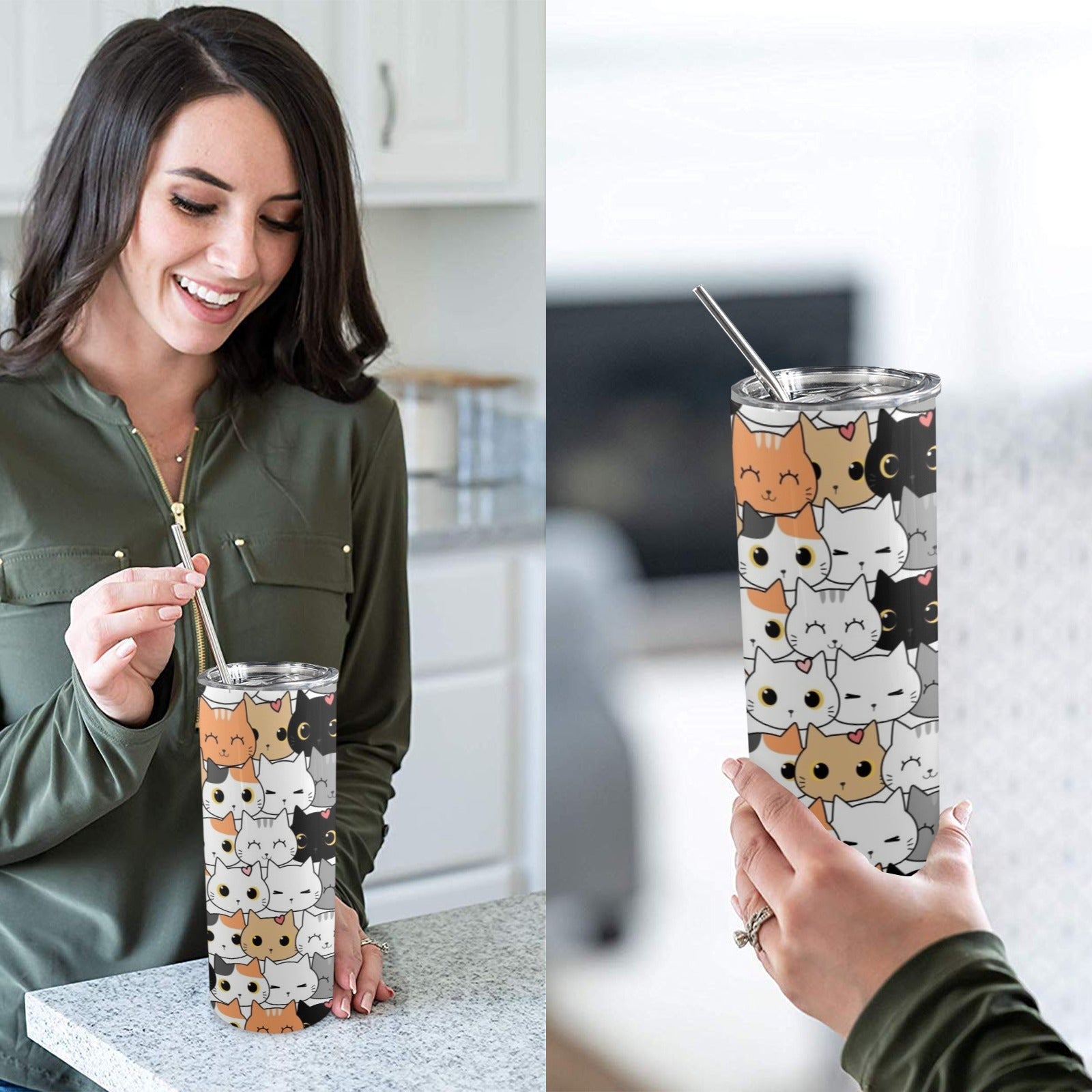 Cute Cartoon Cats - 20oz Tall Skinny Tumbler with Lid and Straw