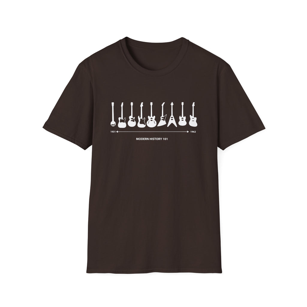 Guitar Timeline Unisex Softstyle T-Shirt Dark Chocolate Unisex Adult T-shirt Australian Printer Music